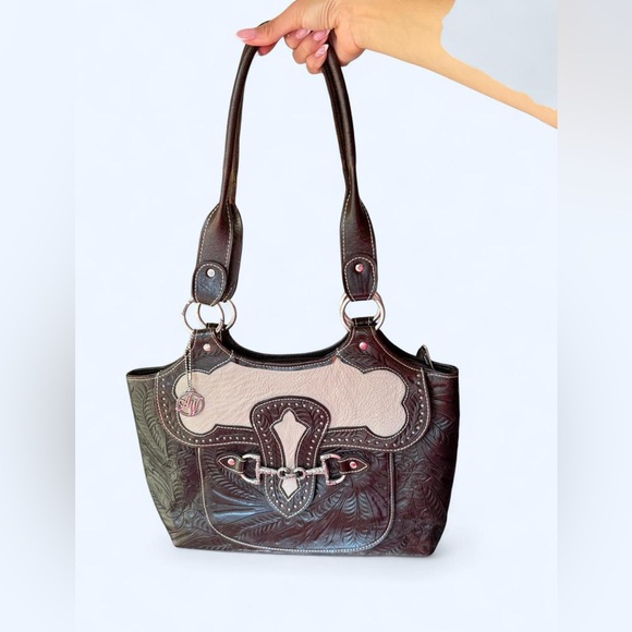 Stylish Brown and Cream western leather bag - Picture 1 of 9